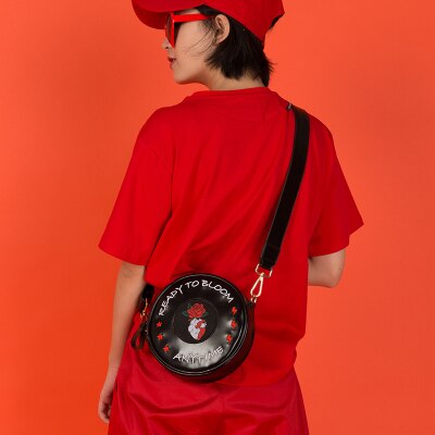 Kiitos Life auténtico motivo bordado redondo de cuero cruzado bolsa de cintura para mujer TANTO