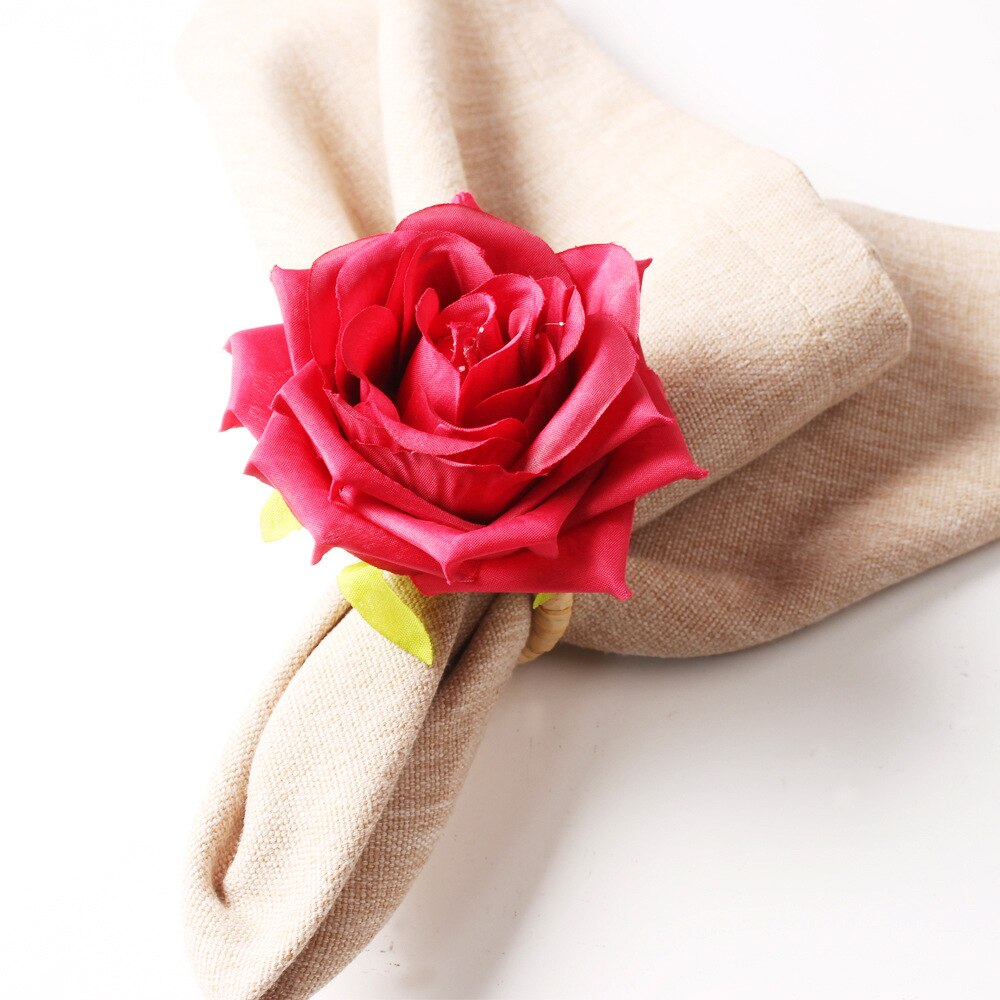 6 Pcs Wedding Rose Servet Ring Bloem Servet Ring Voelen Simulatie Bloem Servet Gesp