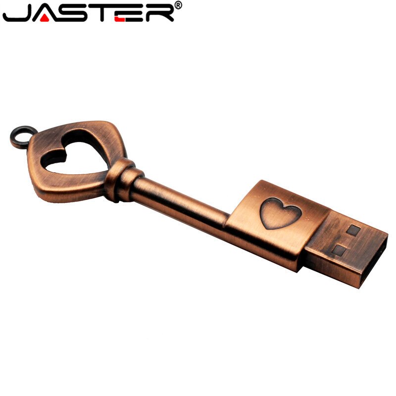 JASTER Metallo chiave del cuore pendrive 4GB 16GB 32GB 64GB di rame chiave usb 2.0 usb flash drive pen drive regalo del bastone di memoria di trasporto libero