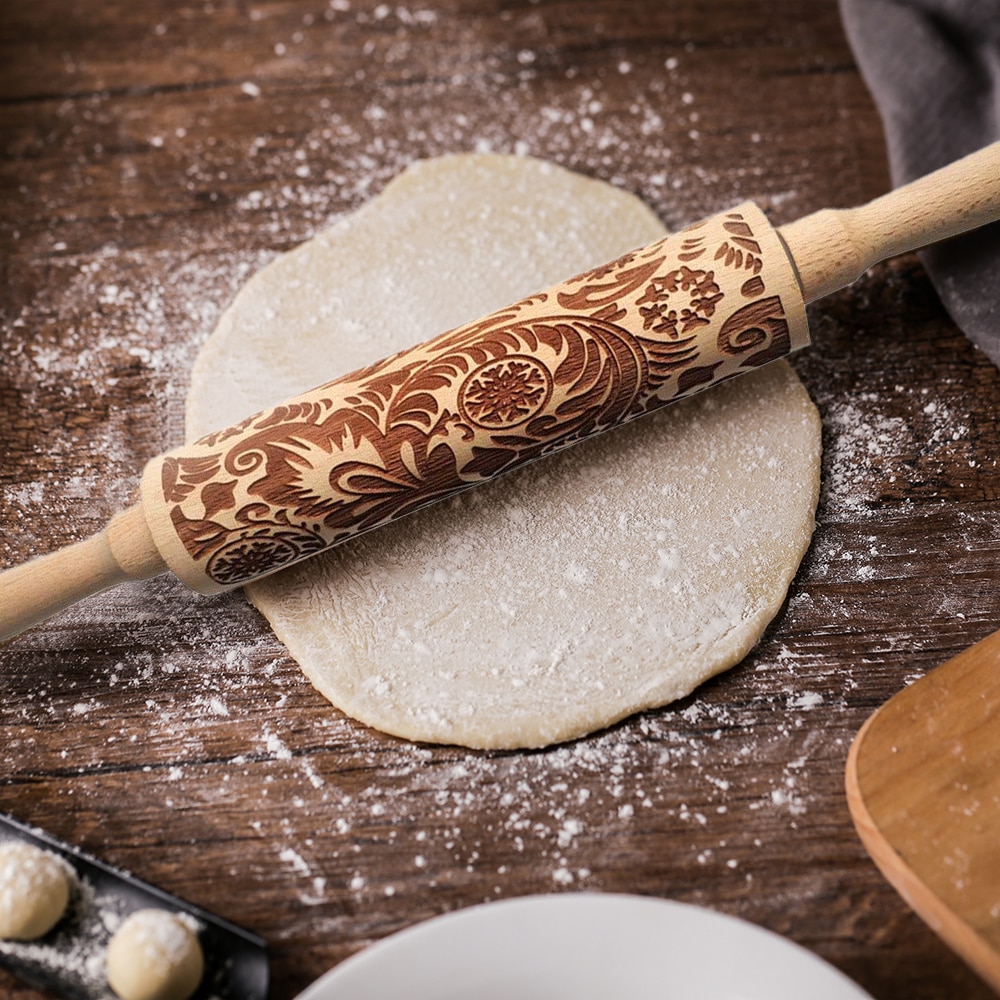 35*5cm Weihnachten Schneeflocke Reben Präge rollen Stift DIY Backen Cookie Nudel Keks Fondant Kuchen Teig Holz Gravierte Rolle