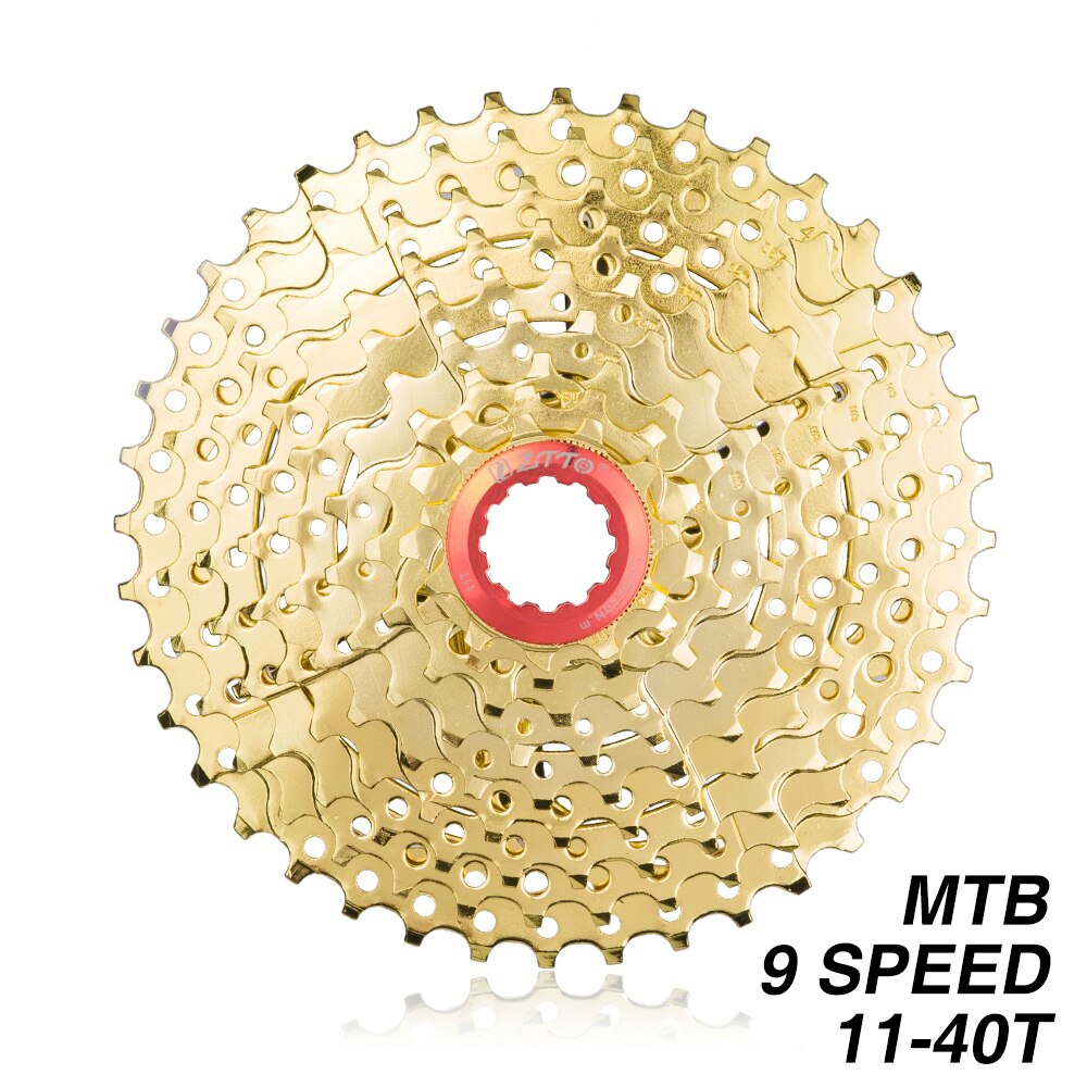 MTB 9 Speed Cassette 11-40T Mountain Bicycle Freewheel Gold MTB Cassette 40T Bicycle 9 Speed Rotary Freewheel Moutain Bike Parts: Gold 9S40T