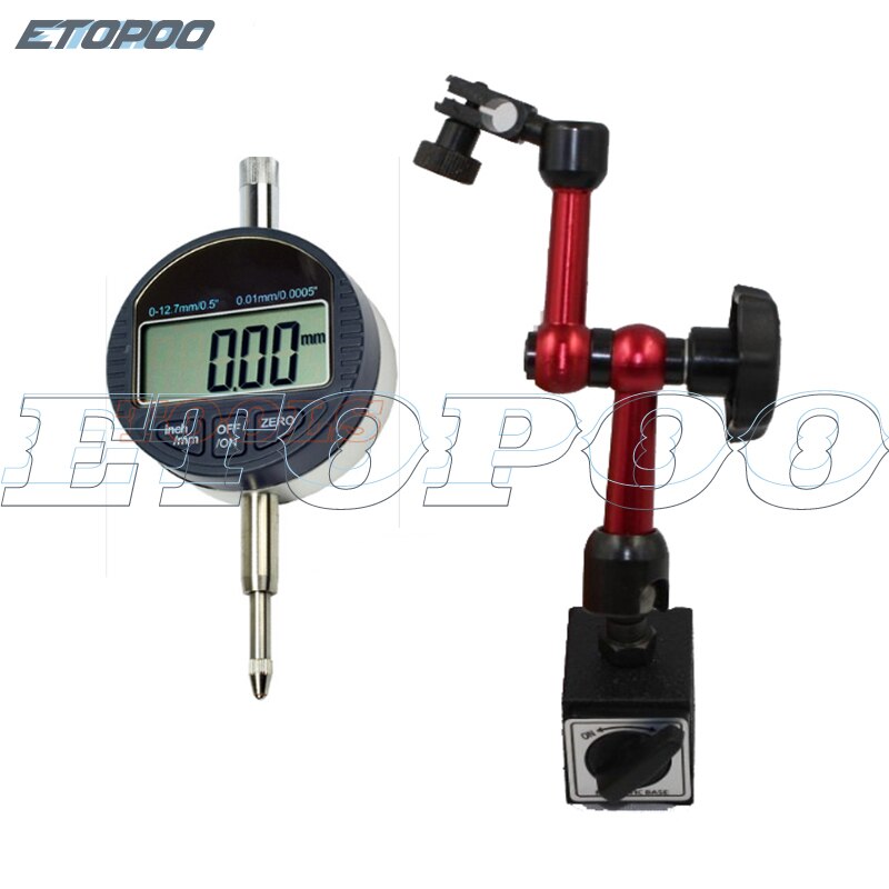 2Pcs /Set Digital Dial Indicator 0-12.7mm/0.5'' 0.01 With Mini Magnetic Base Holder Gauge Caliper Measuring Tools