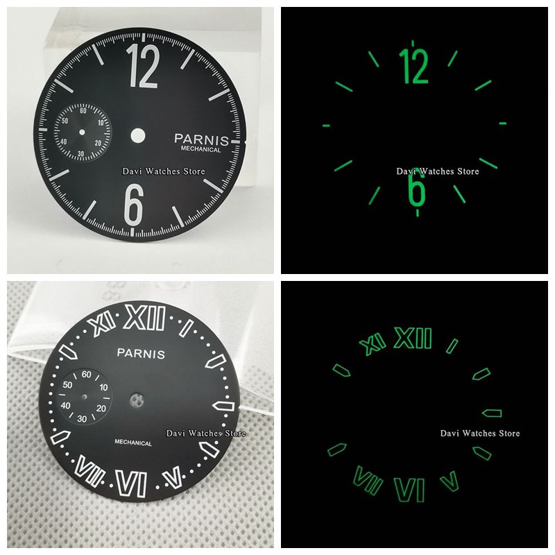 Horloge Gezicht Accessoires 38.9Mm Lichtgevende Wijzerplaat Onderdelen Zwarte Wijzerplaat Fit Eta 6497 Of St3600 Beweging