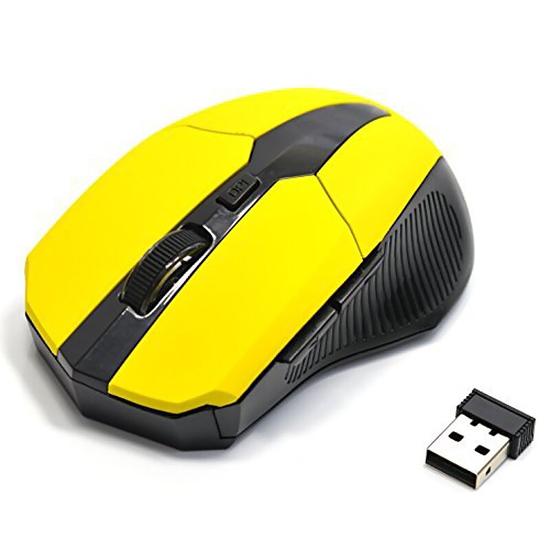 2.4G USB Red Optical Wireless Mouse 5 Buttons for Computer Laptop Gaming Mice 10M Working Distance Receiver Mouse Accessories: Yellow
