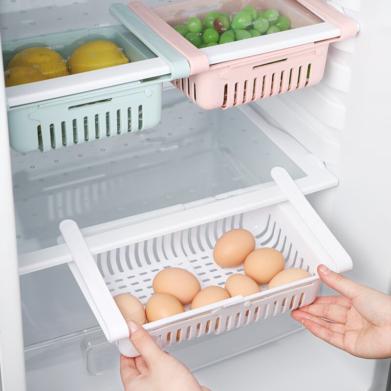 Kitchen Adjustable Stretchable Refrigerator Organizer Drawer Basket Refrigerator Drawers Vegetable Storage Rack Holder J025