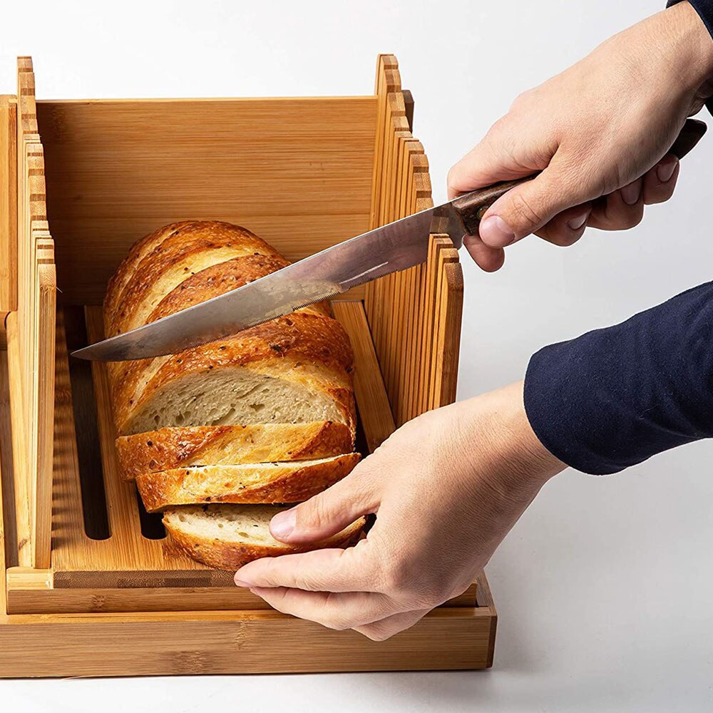 1pc Bamboo Foldable Adjustable Bamboo Bread Slicer Toast Bread Sandwich Knife Mold Baking Tool Kitchen Tool Breakfast Tool