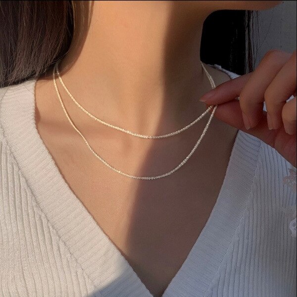 Gargantilla de cadena de clavícula brillante de Color plateado Popular, Collar para mujer, joyería fina, de cumpleaños para de boda