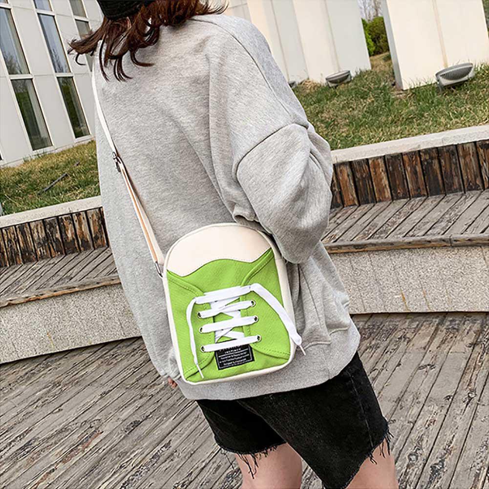 Women Canvas Bag Japan Style Girl Small Shoulder Bags Stylish Lacing up Shoe Large Capacity Zip Crossbody Shoulder Bag Pouch