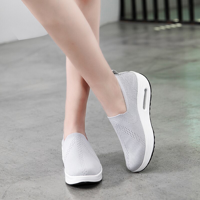 zapatos de mujer Breathable Mesh Sneakers Women Fitness Shoes For Women Minika Brand Thick Sport Shank Air Cushion Shoe: Grey / 6.5