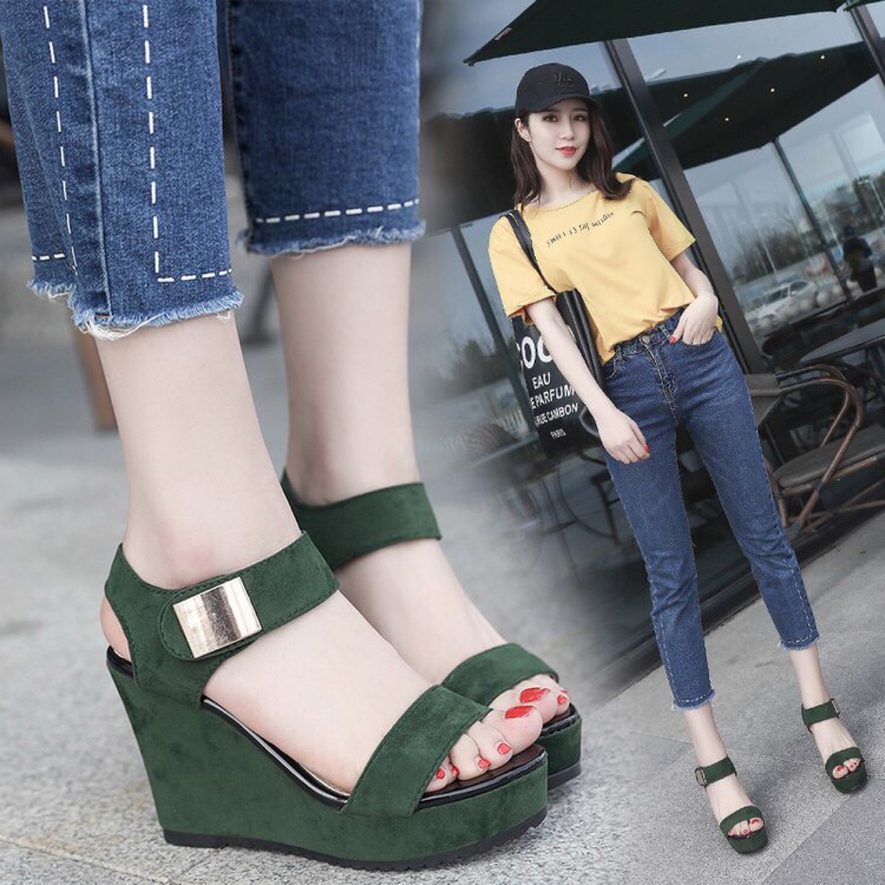 Kvinnor skor platå sandaler kvinnor peep tå höga kilar ankel spännen sandalia espadrilles kvinnliga sandaler skor höga 10cm