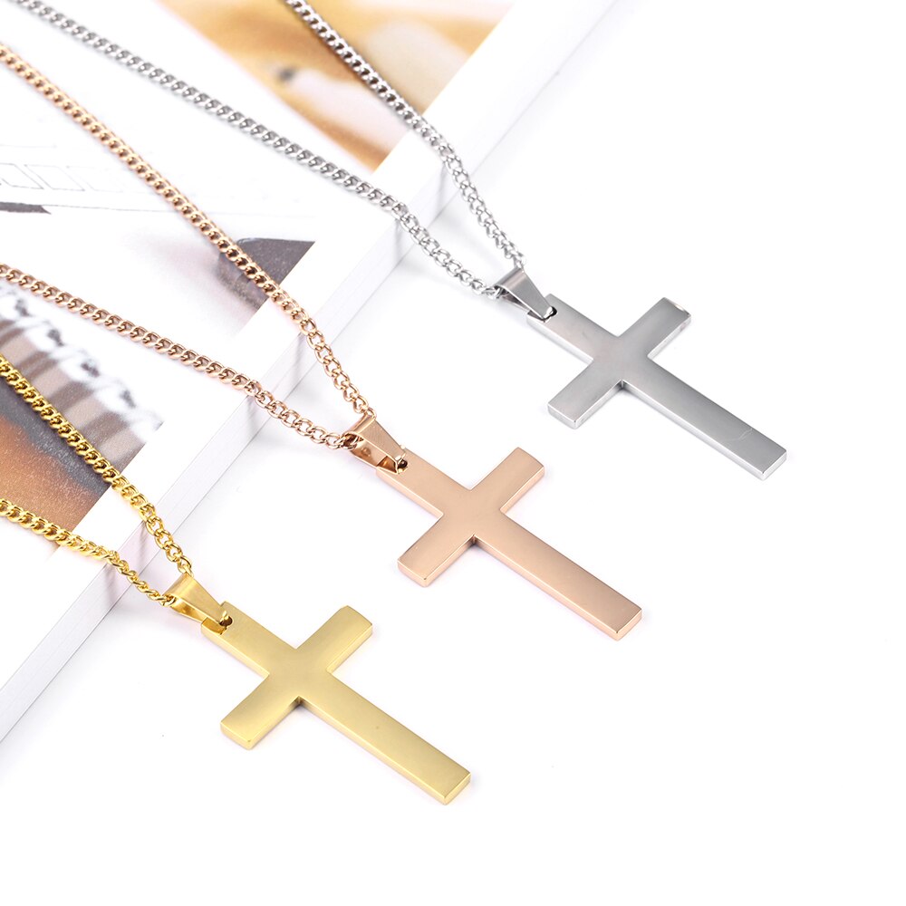 klasyczny srebrny krzyż naszyjnik mężczyźni kobiety religia zawieszki uroki naszyjniki ze stali nierdzewnej stalowy łańcuch choker biżuteria