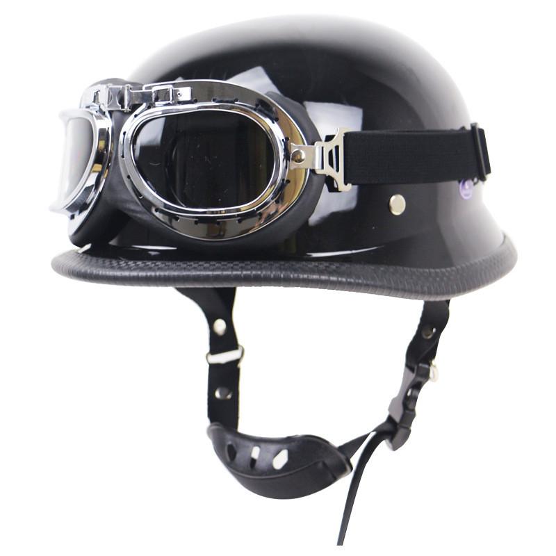 Motorhelm Duitse Lederen Vintage Casco Moto Motorfiets Open Gezicht Retro Half Helm Chopper Biker Piloot Dot Size S-XXL: Bright Black / XL