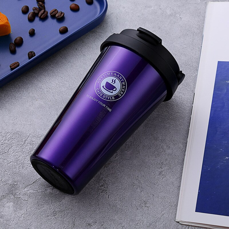 12 Colors 500ml Coffee Thermos Cup Stainless Steel Thermos Mug Vacuum Flask Coffee Cups Travel Mug Hydro Flask Water Bottle: Purple