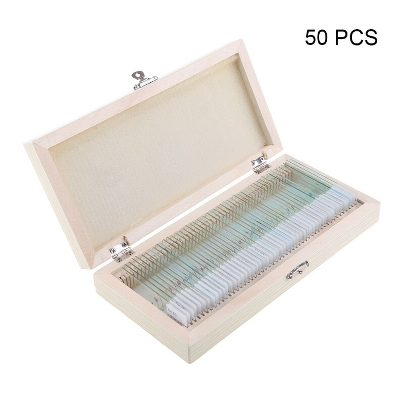 Prepared Microscope Slides Set for Kids Students Biological Science Education with Wooden Case