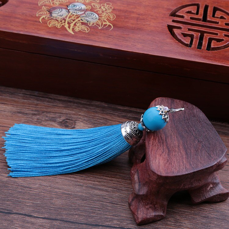 Pendentif à franges en mousqueton, 5 pièces, DIY, bijoux pour rideaux, accessoires décoratifs pour vêtements, sac pour clés de voiture, pompon artisanal pendentif: Sky blue