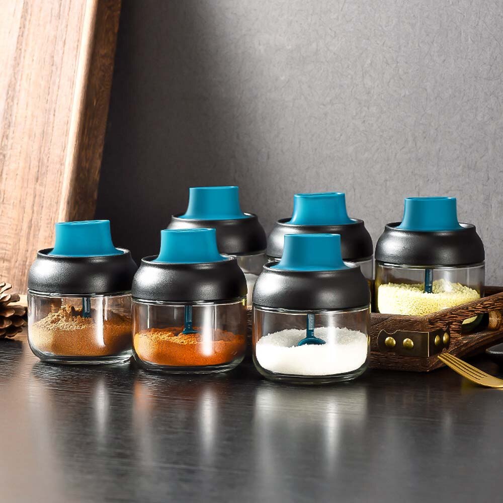 Edelstahl gewürz glas mit löffel küche salz Shaker MSG gewürz Kasten tomaten Soße gewürz glas gewürz glas versiegelt