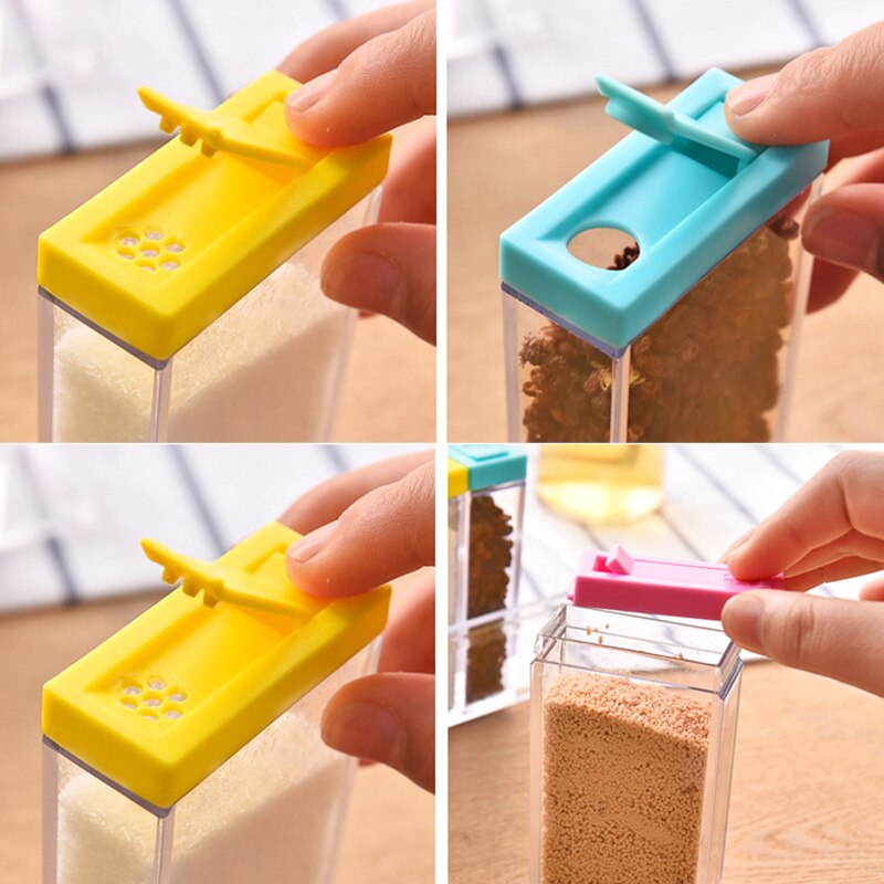 New Acrílico Transparente Colorido Tampa do Frasco da Especiaria Caixa de Tempero 6 pçs/set Utensílios de Cozinha Sal Galheteiro Condimento Caixa De Recipientes De Armazenamento