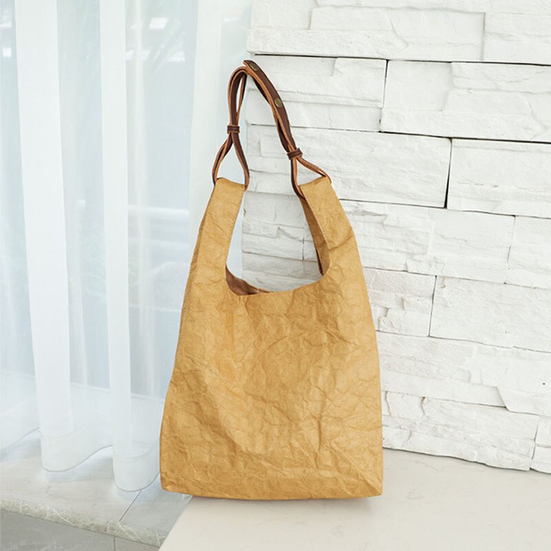 Hylhexyr Weibliche Eimer Geformt Handtaschen khaki Kraft Papier Einkaufstasche Dame Einzelnen Schulter Tragetaschen Für Arbeits Offene: Ursprünglich Titel