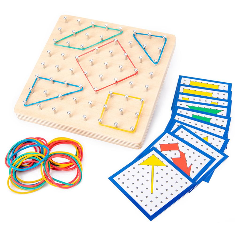 Træ geoboard matematisk manipulerende materiale array blok geo board grafisk pædagogisk legetøj med 24 stk mønster kort: Default Title