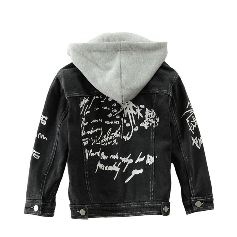 Chaqueta vaquera negra con capucha para niños y niñas, abrigo vaquero con capucha, de de , 100-160 CM