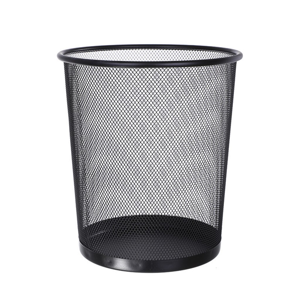 Metal Mesh Round Trash Can Kitchen without Lid Bucket Paper Basket Bedroom Office Rubbish Organizer Waste Bins Wrought Iron: L / Black 