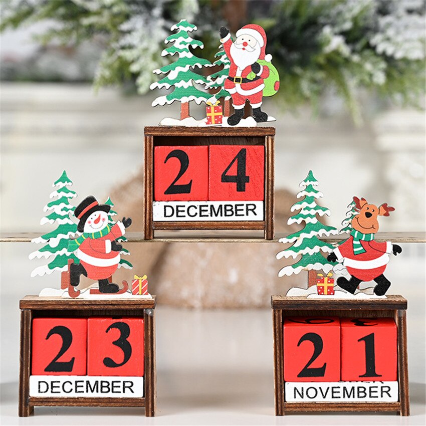 Vintage Wooden Advent Calendar Christmas Wood Block Planer Permanent Desktop Organizer Agenda Perpetual Calendar Home Decoration