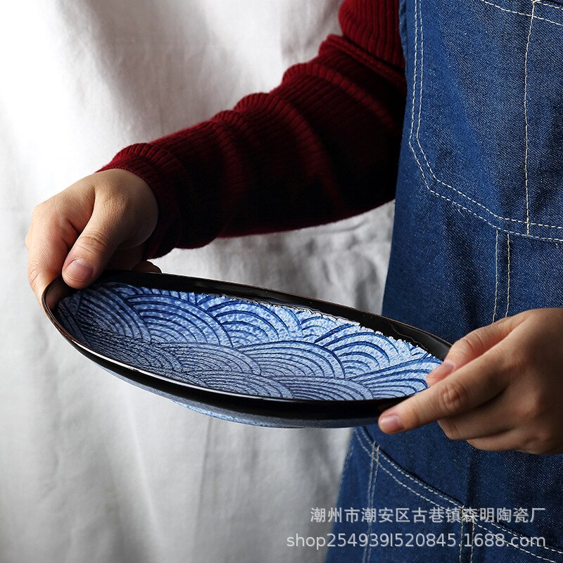 4 Style Wave Plates Retro Ceramic Tableware Sushi Dish Sea Wave Cuisine Steak Barbecue Platter Fish-shaped Star Anise