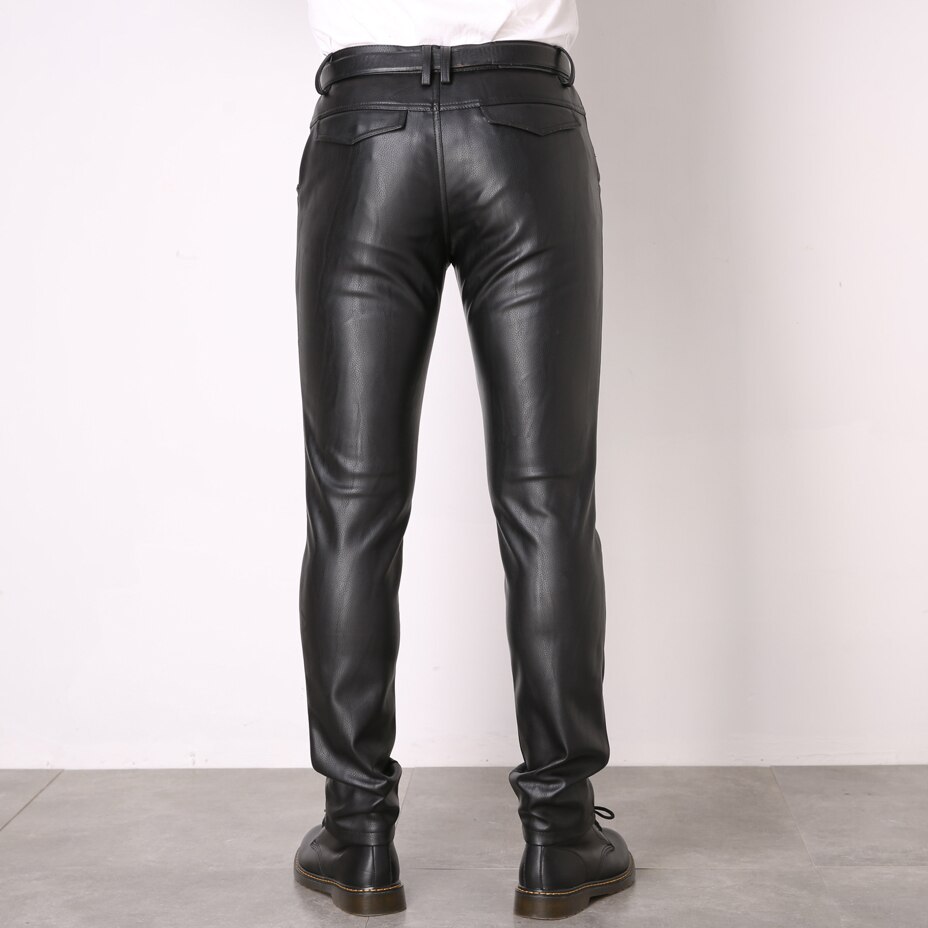 Thoshine Brand Spring Fall Men Leather Pants Slim Fit Pencil Pants Male PU Leather Trousers Motorcycle Pants Streetwear