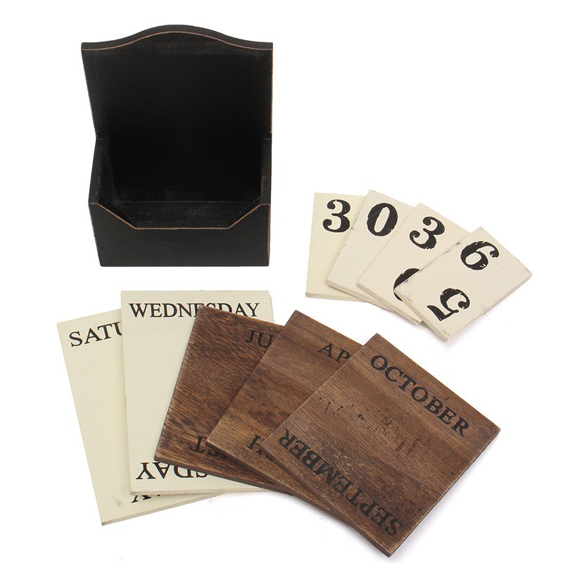 Calendrier de bureau en bois rétro Vintage, bloc de bois, perpétuel, , décor de bureau à domicile, bricolage blanc