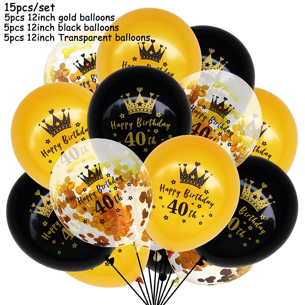 15pcs/set Black Gold Latex Balloons 18 30 50 Happy Birthday Party Confetti Balloons Adult Birthday Ballons Decorations Supplies