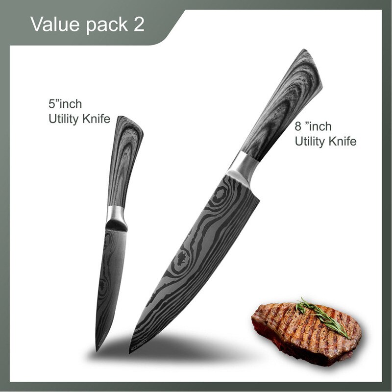 Kitchen Knife 5 7 8 inch 7Cr17 440C Stainless Steel Utility Cleaver Chef Knife Damascus Drawing Meat Santoku Cooking Tool Set