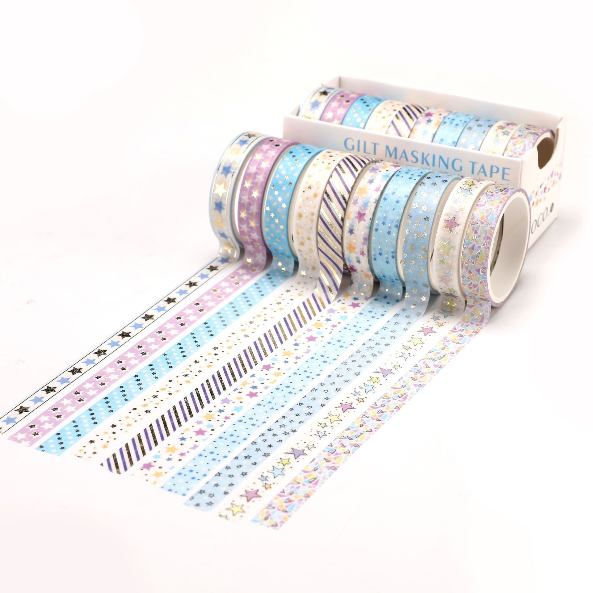 10 pcs cute cat dog Gold Foil Washi Tape set flower Adhesive Tape DIY Scrapbooking Sticker Label Masking tape: BLUE