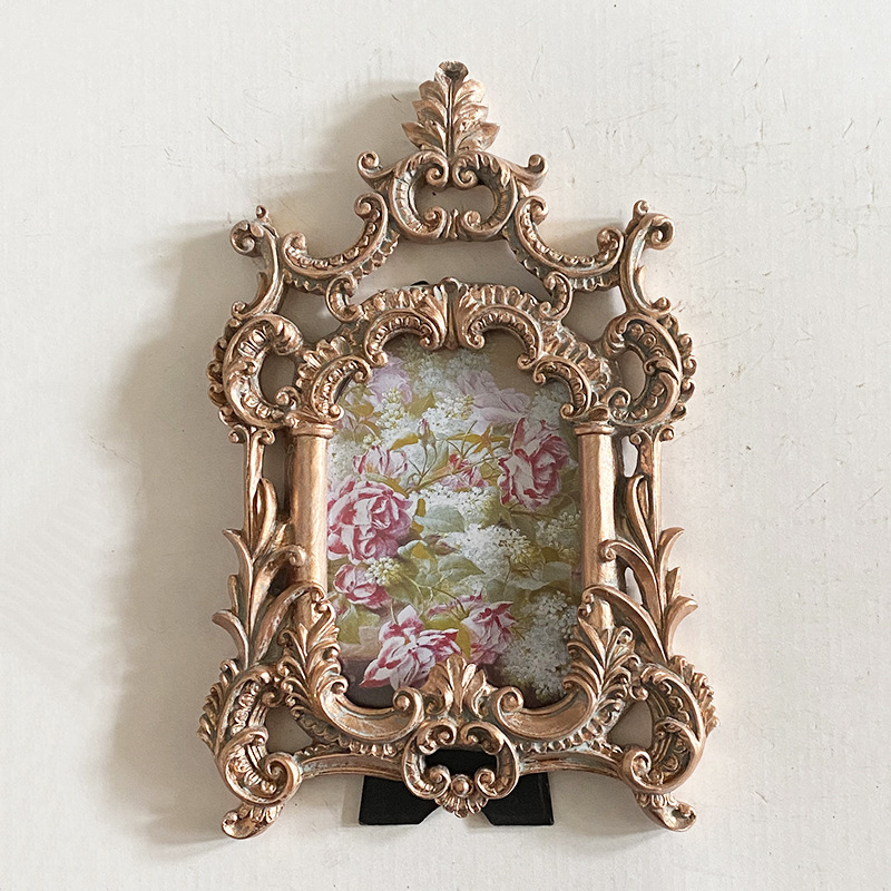 Vintage Rectangle Photo Frame Wall Hanging Golden Embossed Resin Picture Frame Holder Table Decoration Home Decor, Paper Random: PURPLE