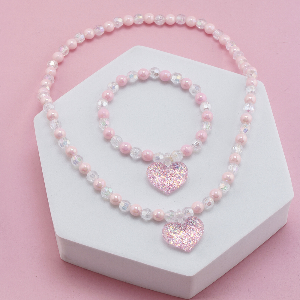 Conjunto de pulsera y collar dulce para niños, collar con cuentas coloridas de caramelo para niñas, joyería DIY al por mayor