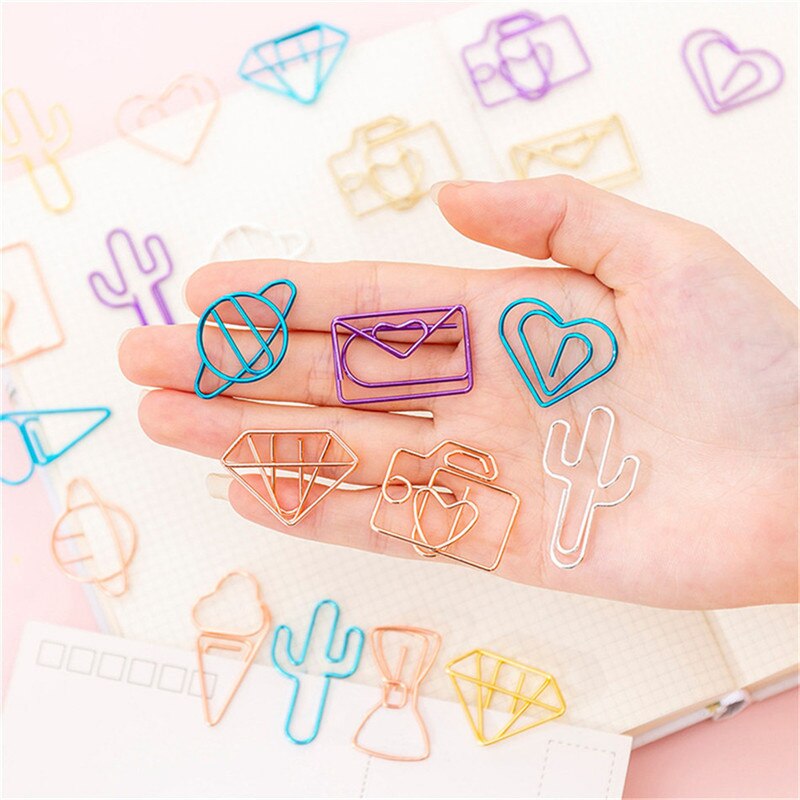 YaMinSanNiO 10pcs/lot Cute Paper Clips Envelope Cactus Paper Clip Metal Bookmark Decorative File Memo Clips Stationery
