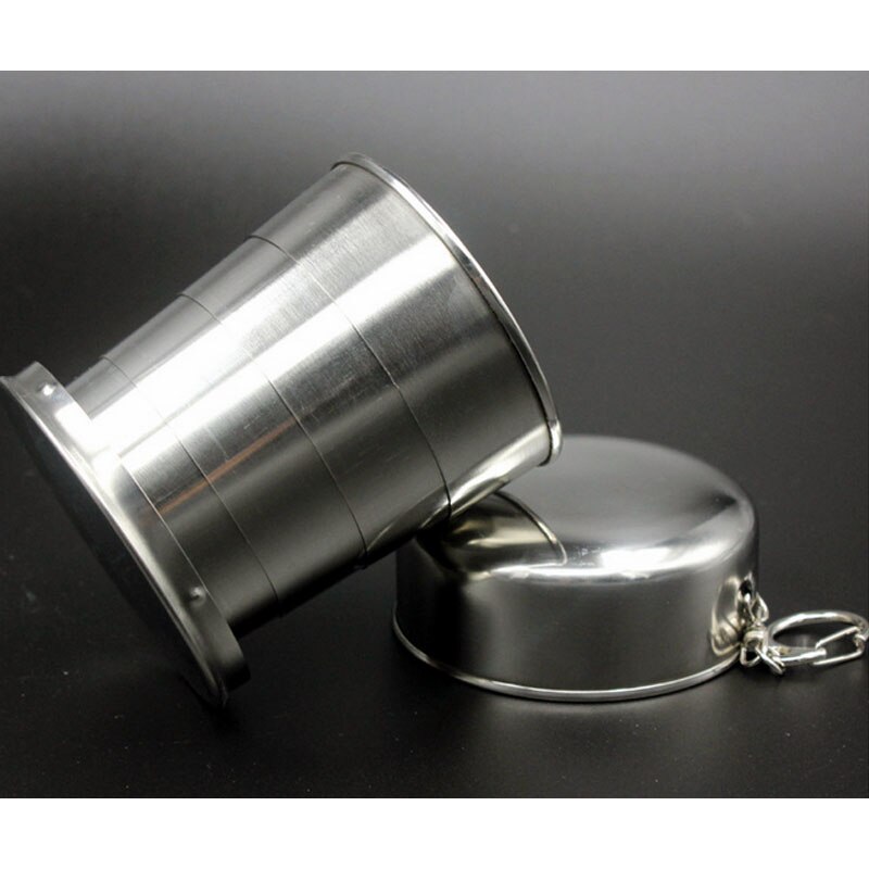 Stainless Steel Collapsible Cup Folding Outdoor Travel Sport Water Cup Portable Coffee Mug With Keychain Demountable Metal Cups
