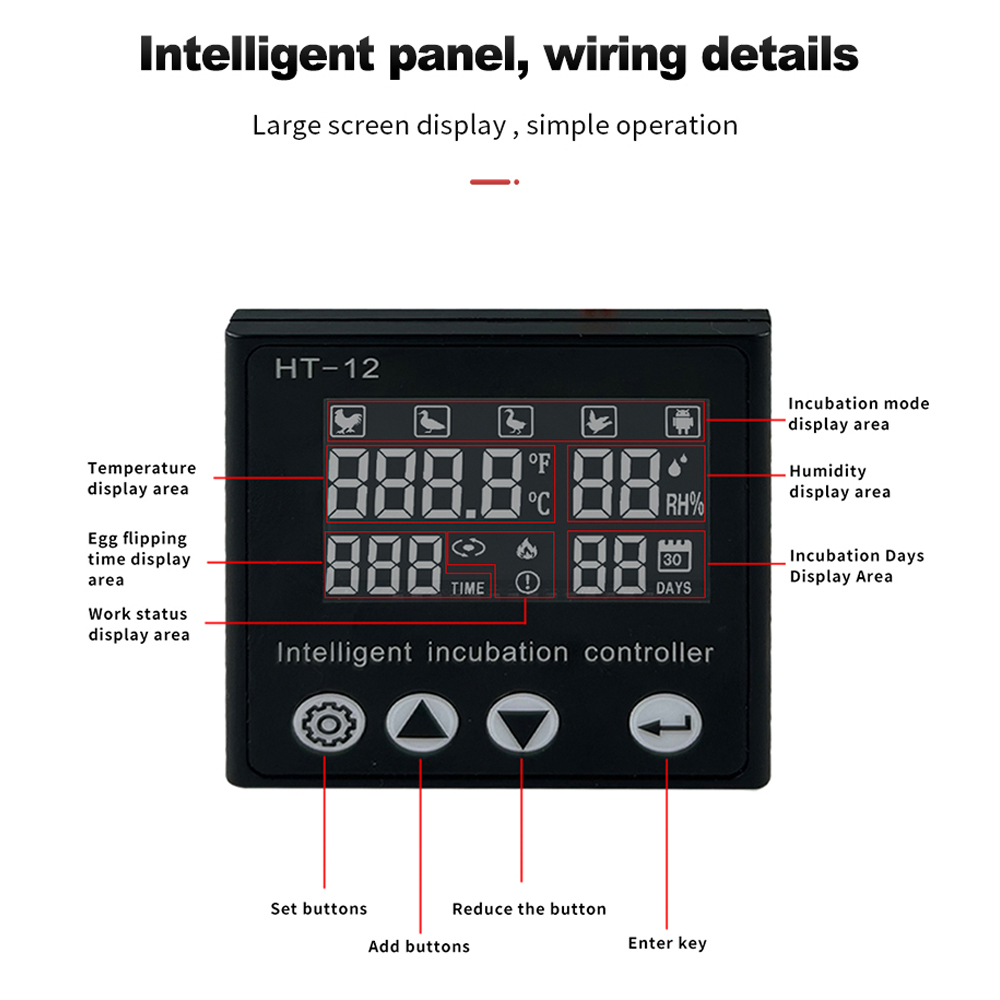 Controlador de incubadora de huevos Digital LCD HT-12, termostato multifuncional, Control de higrostato con sonda del Sensor de temperatura y humedad
