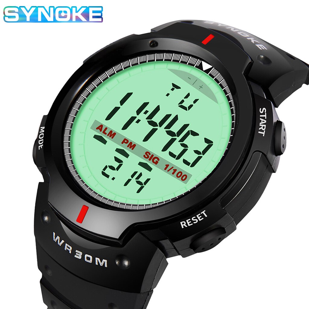 Synoke Horloges Mannen 30M Waterdichte Elektronische Led Digitale Horloge Mannen Outdoor Heren Sport Pols Horloges Stopwatch Relojes Hombre