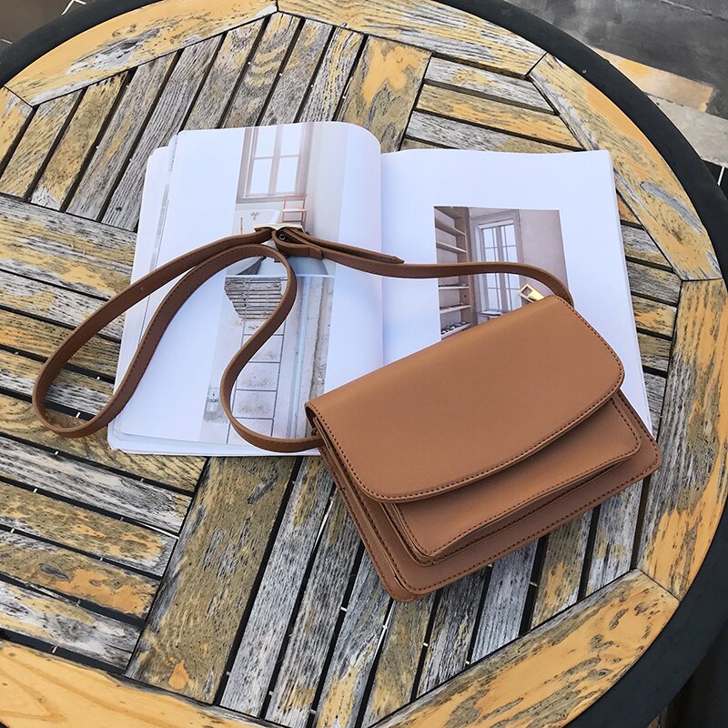 Bolsa transpassada feminina estilo carteiro, bolsa tiracolo com alça em couro macio, estilo simples preto, 2020 bolsa de mão: Brown