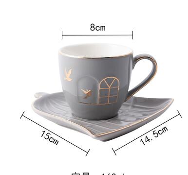 160ml lelgant kaffee tasse mit untertasse Gold Inlay elch hirsche vöGel tassen: A