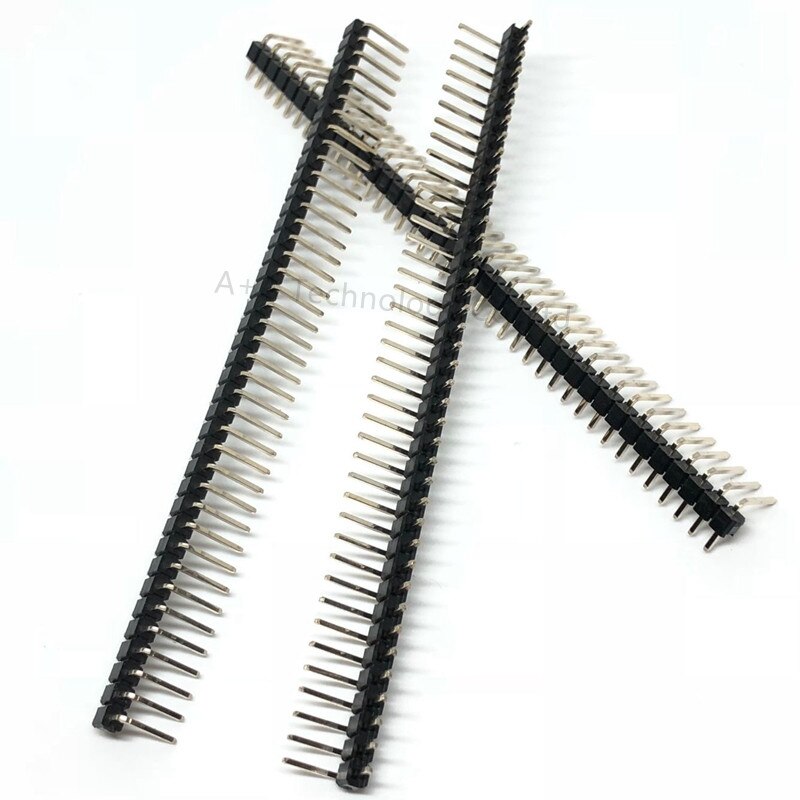10 stk lottestift 2.54mm rett vinkeltappskontakt enkeltrad hann 2.54 knekkbar stifthode gullbelagt 40 stift