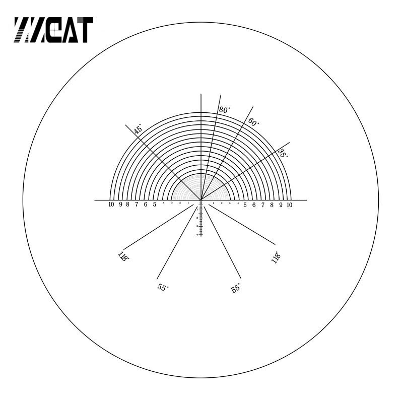 980 Tilt Graticule Semicircle Range Deflection Fan Rulers Microscope Micrometer with Angle Reticle