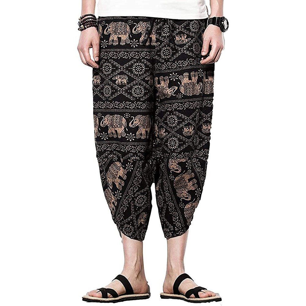 Men's Harem Capri Pants, Wide Leg Mens Capris, Summer Linen Pants,Comprehensive Training Sport Pants