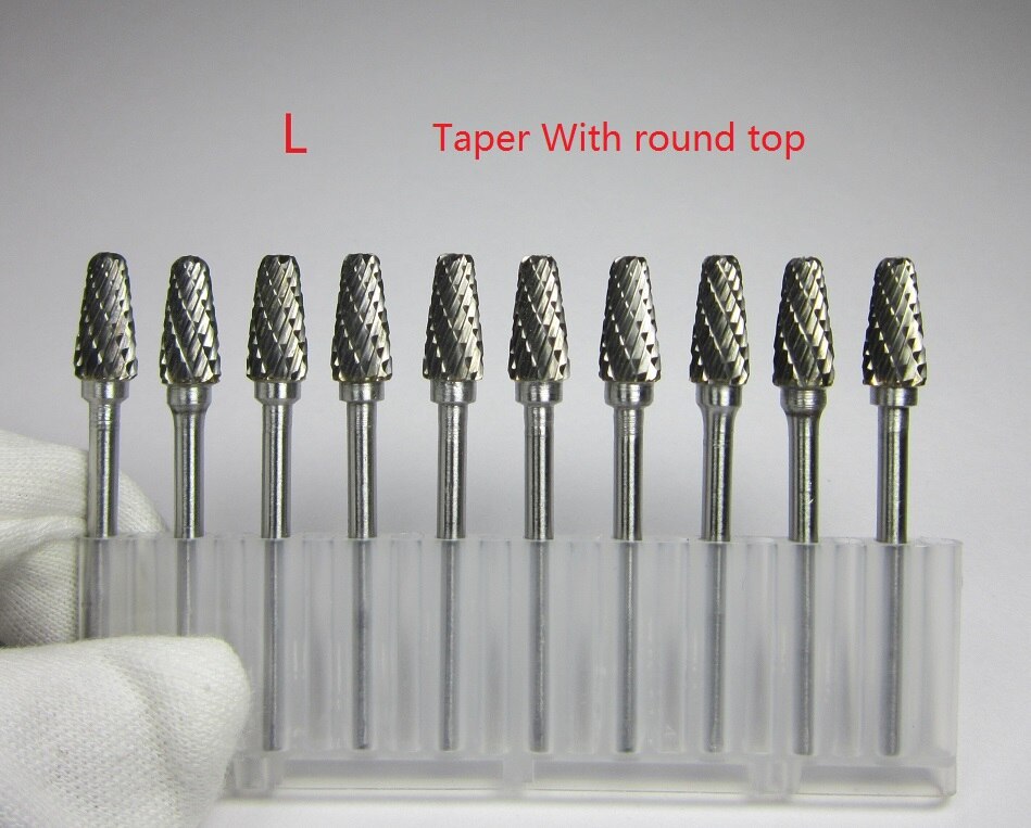 10 pièces tige 3mm tête 6mm carbure de tungstène fraises rotatives fichiers CNC moules accessoires pour le travail des métaux polissage meuleuse électrique: L shape