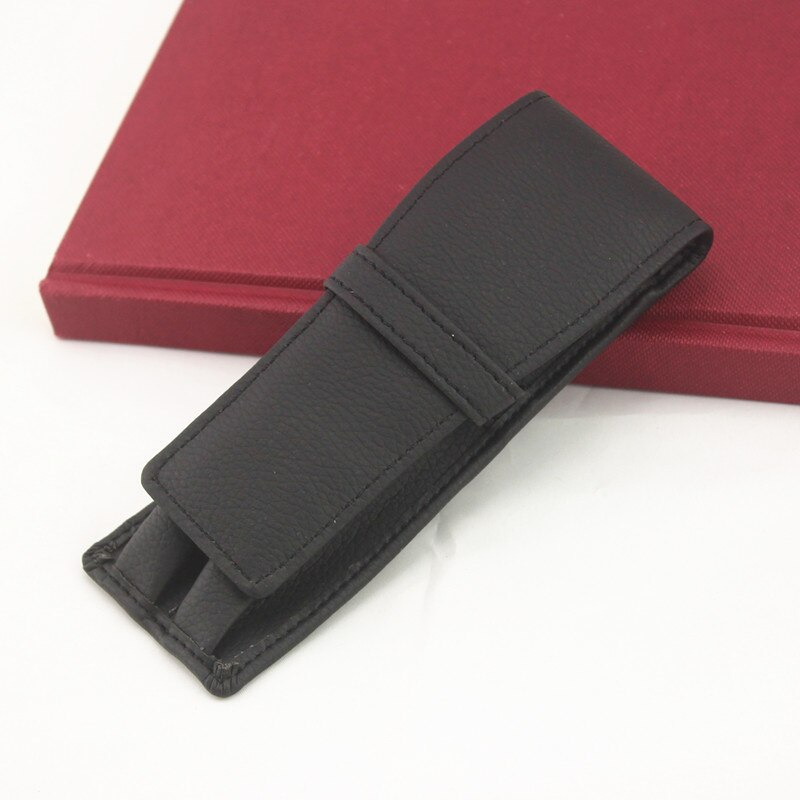 Luxe Zwart Lederen Pen Tas Houder Etui Kantoor Schoolbenodigdheden Double Pouch voor Fontein Leider Creatieve