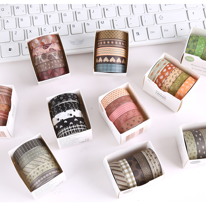 5 uds cintas Washi básicas Scrapbooking conjunto de cintas Washi suministros escolares Cinta Adhesiva Decorativa otoño papelería Cinta adhesiva