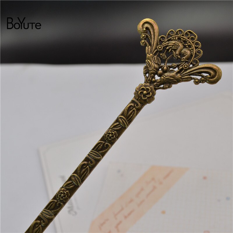 BoYuTe (10 stuks/partij) Vintage Metalen Haar Stok Bladwijzer Dubbele Gebruik Diy Handgemaakte Sieraden Accessoires: 133x39MM Bronze