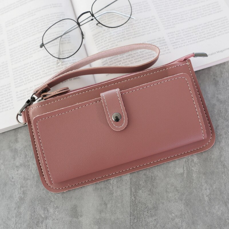 Long Wallet Leather Women's Purse and Wallet Lady Party Clutch Female Card Holder Carteras Bolsos De Mujer: DarkPink