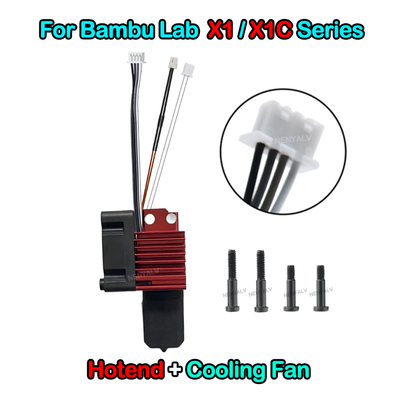 Bambu Lab X1/X1C/P1P/P1S Metal Hotend With Cooling Fan Hardened Brass Copper 0.2/0.4/0.6/0.8mm Nozzle 3D Printer: green