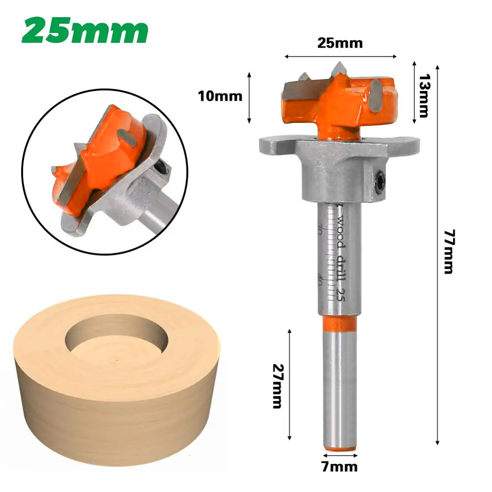 1Pc Diameter 15,20,25,30,35Mm Verstelbare Carbide Boren Scharnier Gat Opener Boring Bit Getipt Boren Tool Houtbewerking Cutter: 25mm
